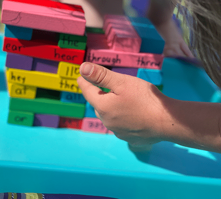 High frequency words are taught with Word Jenga during Sight Word Fridays at Clairmont Advanced